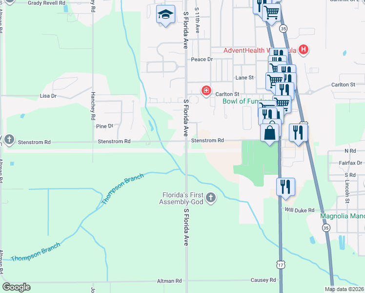 map of restaurants, bars, coffee shops, grocery stores, and more near 715 Stenstrom Road in Wauchula