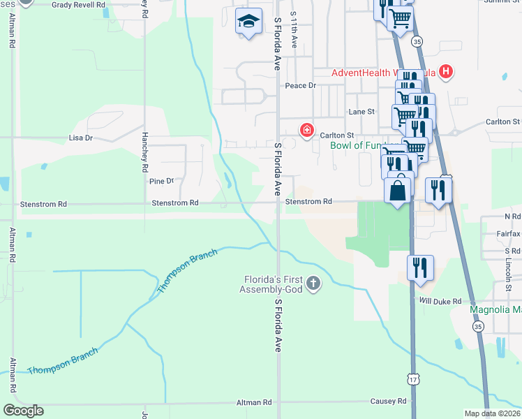 map of restaurants, bars, coffee shops, grocery stores, and more near 803 Stenstrom Road in Wauchula