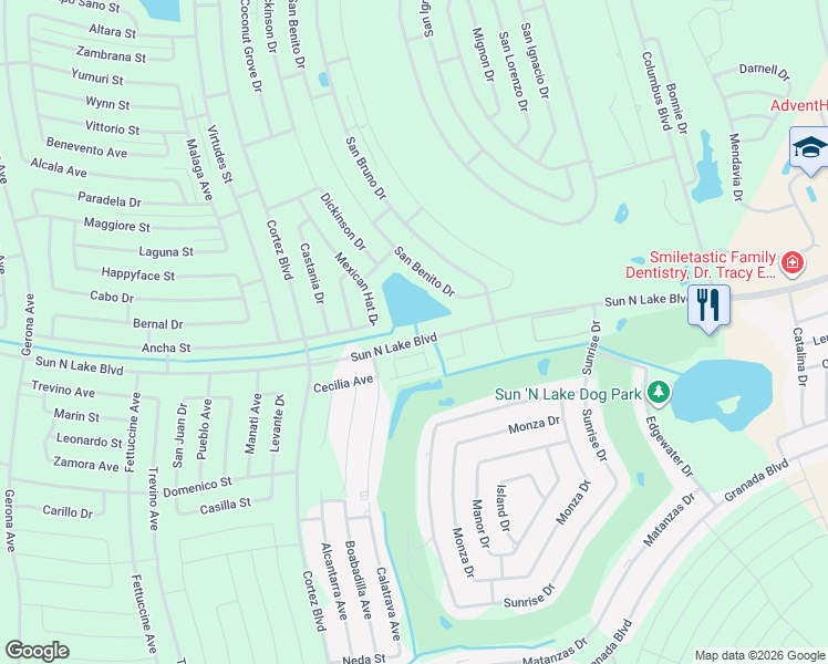 map of restaurants, bars, coffee shops, grocery stores, and more near 6606 Sun North Lake Boulevard in Sebring