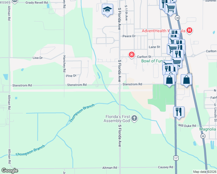 map of restaurants, bars, coffee shops, grocery stores, and more near 803 Stenstrom Road in Wauchula
