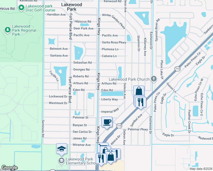 map of restaurants, bars, coffee shops, grocery stores, and more near 7103 Arthurs Road in Fort Pierce