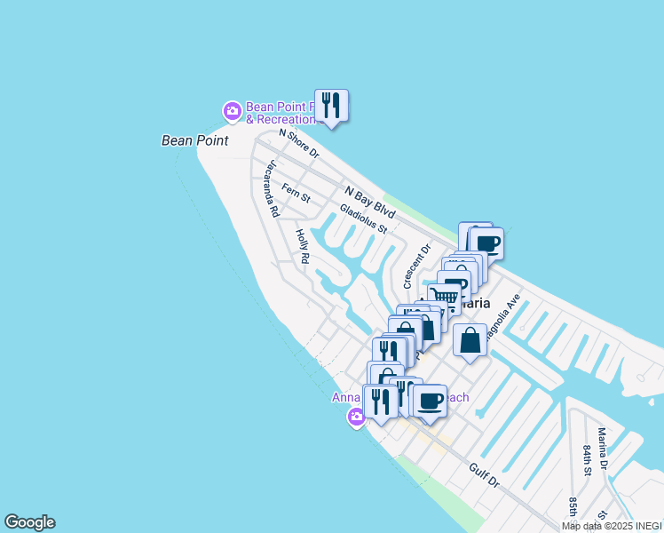 map of restaurants, bars, coffee shops, grocery stores, and more near 318 Iris St in Anna Maria