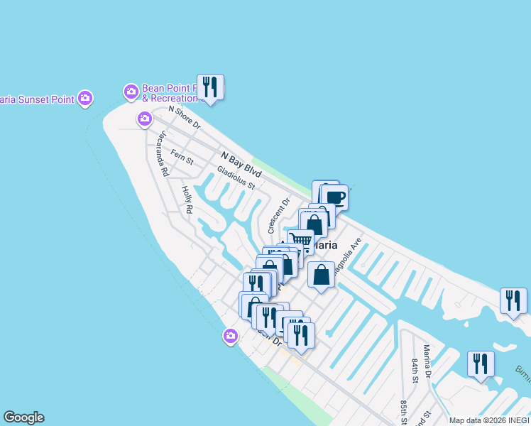 map of restaurants, bars, coffee shops, grocery stores, and more near 148 Crescent Avenue in Anna Maria