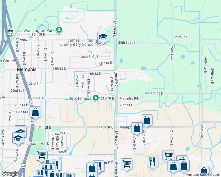 map of restaurants, bars, coffee shops, grocery stores, and more near 2231 15th Avenue East in Palmetto