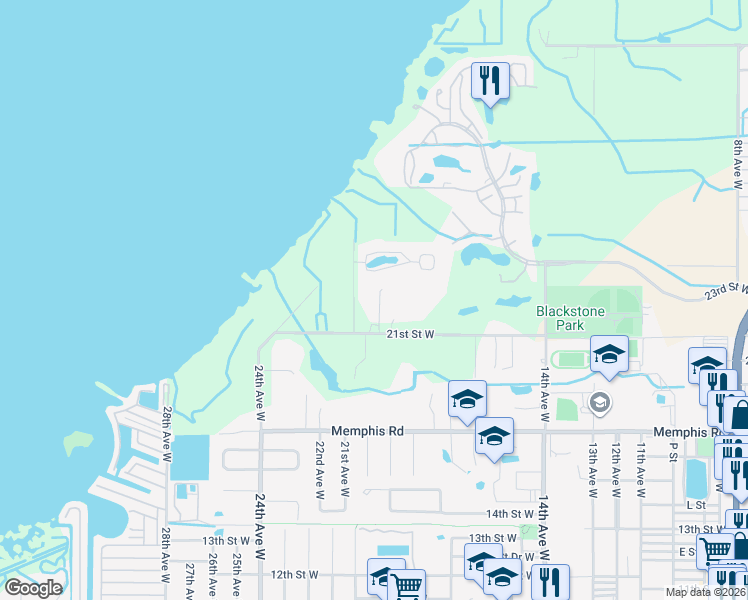 map of restaurants, bars, coffee shops, grocery stores, and more near 1905 24th Street Circle West in Palmetto