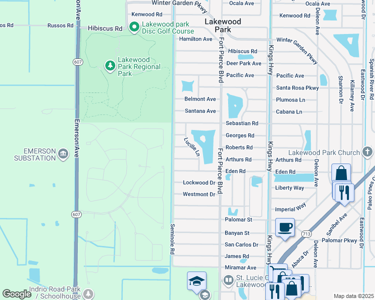 map of restaurants, bars, coffee shops, grocery stores, and more near 7907 Roberts Road in Fort Pierce