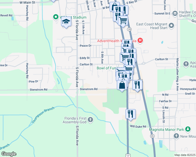 map of restaurants, bars, coffee shops, grocery stores, and more near 401 Orange Place in Wauchula