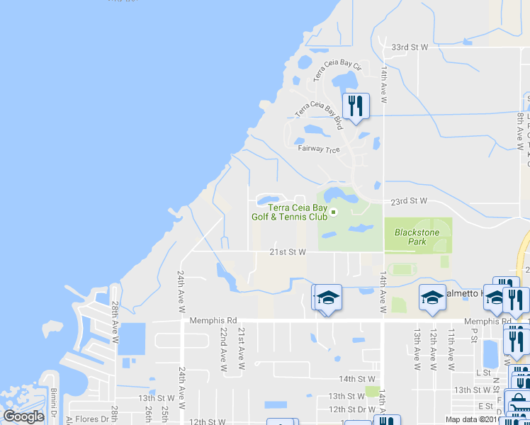 map of restaurants, bars, coffee shops, grocery stores, and more near 1905 24th Street Circle West in Palmetto