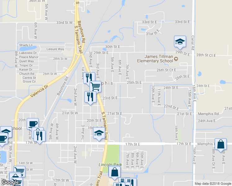 map of restaurants, bars, coffee shops, grocery stores, and more near 2314 5th Avenue Drive East in Palmetto