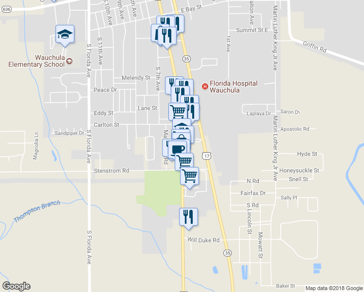 map of restaurants, bars, coffee shops, grocery stores, and more near 1008 South 6th Avenue in Wauchula