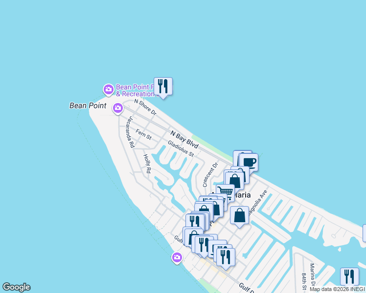 map of restaurants, bars, coffee shops, grocery stores, and more near 421 Hibiscus Street in Anna Maria