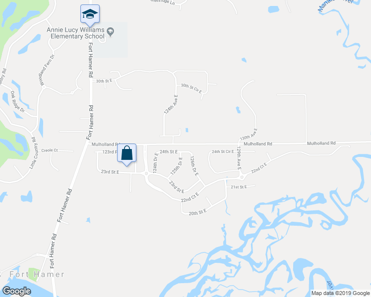 map of restaurants, bars, coffee shops, grocery stores, and more near 12512 24th Street East in Parrish