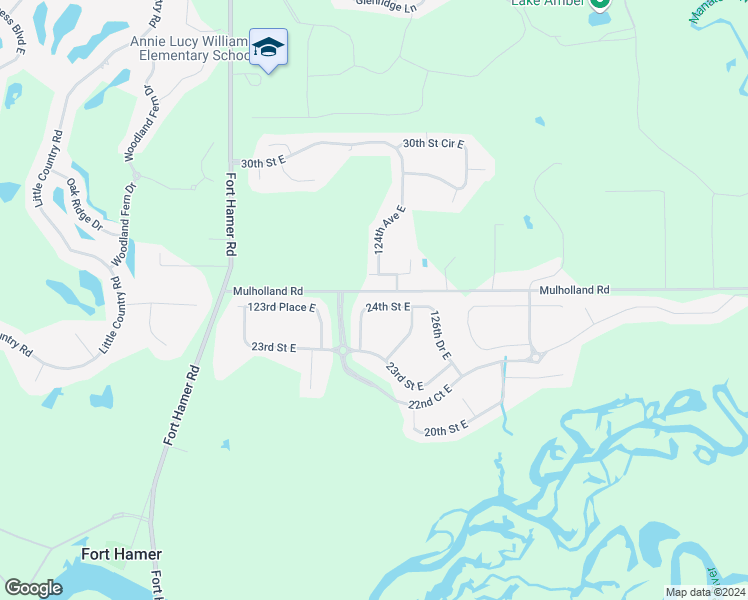 map of restaurants, bars, coffee shops, grocery stores, and more near 12414 24th Street East in Parrish