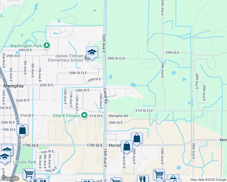 map of restaurants, bars, coffee shops, grocery stores, and more near 1703 24th Street East in Palmetto