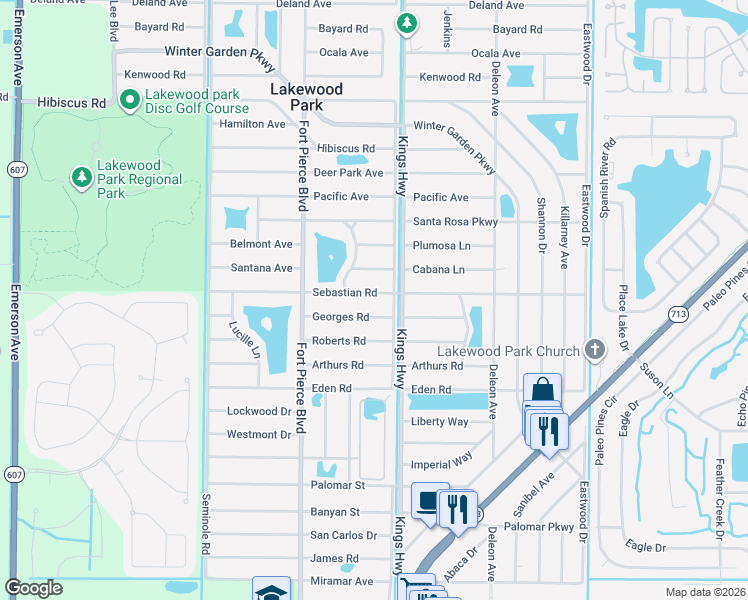 map of restaurants, bars, coffee shops, grocery stores, and more near 7405 Sebastian Road in Fort Pierce