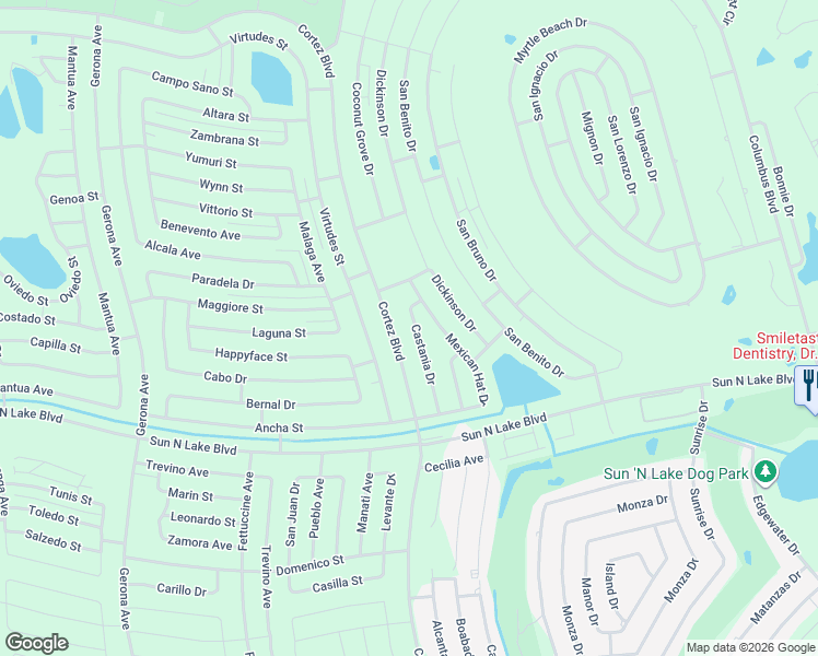 map of restaurants, bars, coffee shops, grocery stores, and more near 5549 Castania Drive in Sebring