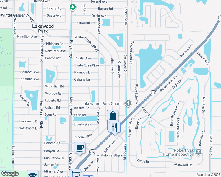 map of restaurants, bars, coffee shops, grocery stores, and more near 6701 Sebastian Road in Fort Pierce