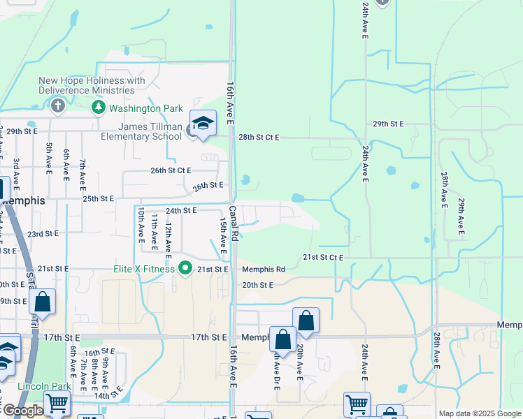 map of restaurants, bars, coffee shops, grocery stores, and more near 1703 24th Street East in Palmetto