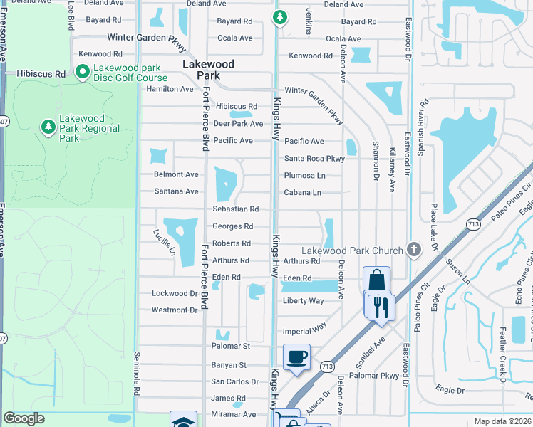map of restaurants, bars, coffee shops, grocery stores, and more near 7301 Sebastian Road in Fort Pierce