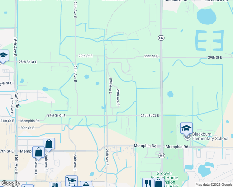 map of restaurants, bars, coffee shops, grocery stores, and more near 2415 29th Avenue East in Palmetto