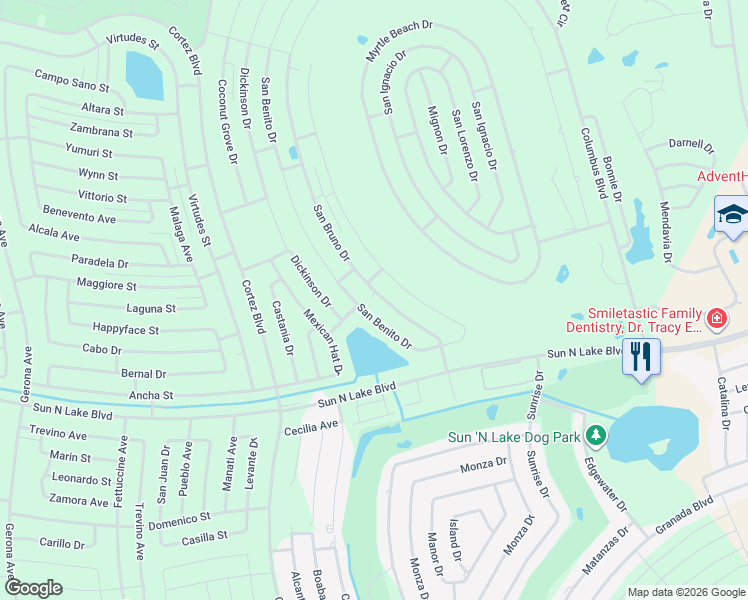 map of restaurants, bars, coffee shops, grocery stores, and more near 7020 San Bruno Drive in Sebring
