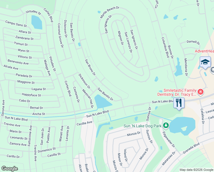 map of restaurants, bars, coffee shops, grocery stores, and more near 7020 San Bruno Drive in Sebring