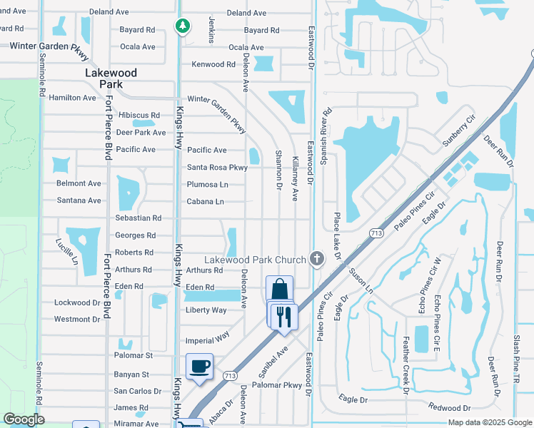map of restaurants, bars, coffee shops, grocery stores, and more near 6701 Sebastian Road in Fort Pierce