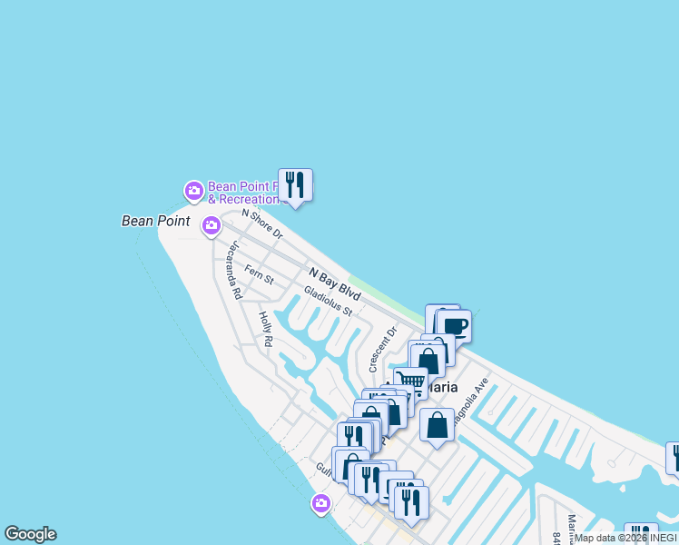 map of restaurants, bars, coffee shops, grocery stores, and more near 913 North Shore Drive in Anna Maria