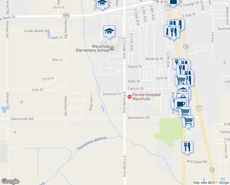 map of restaurants, bars, coffee shops, grocery stores, and more near Fl Avenue in Wauchula