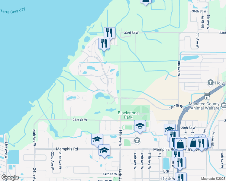 map of restaurants, bars, coffee shops, grocery stores, and more near 2320 Terra Ceia Bay Boulevard in Palmetto