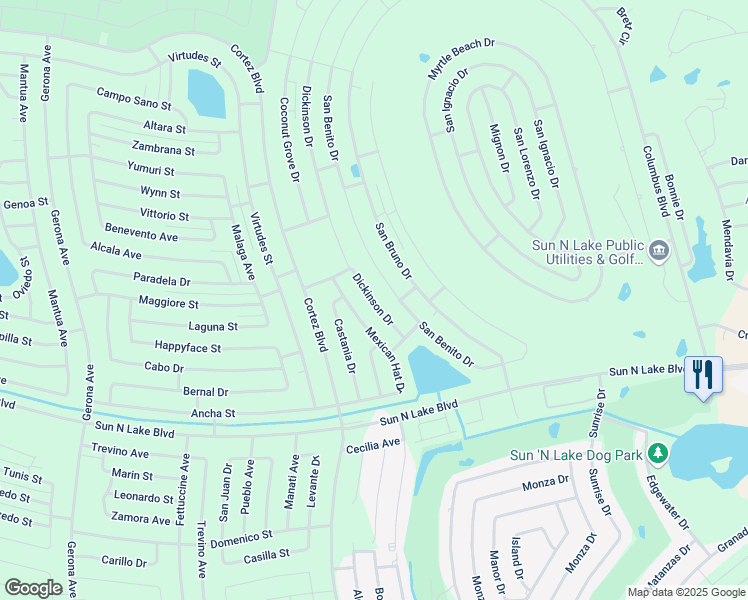 map of restaurants, bars, coffee shops, grocery stores, and more near 6924 Mexican Hat Dr in Sebring