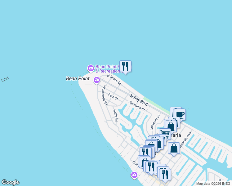 map of restaurants, bars, coffee shops, grocery stores, and more near 618 North Bay Boulevard in Anna Maria