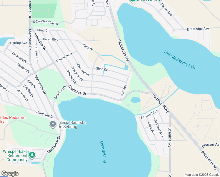 map of restaurants, bars, coffee shops, grocery stores, and more near 4336 Whiting Drive in Sebring