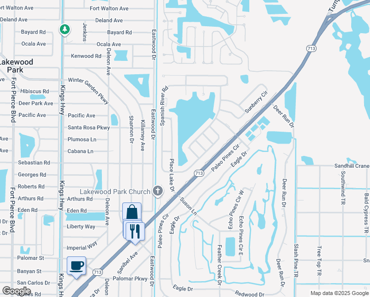 map of restaurants, bars, coffee shops, grocery stores, and more near 5610 Place Lake Drive in Fort Pierce