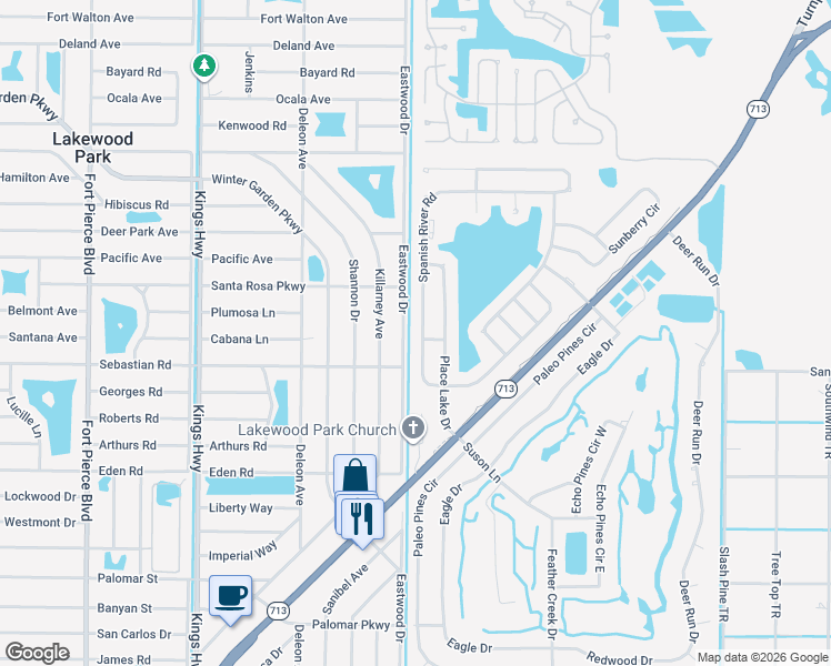 map of restaurants, bars, coffee shops, grocery stores, and more near 5608 Spanish River Road in Fort Pierce