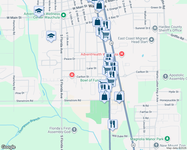 map of restaurants, bars, coffee shops, grocery stores, and more near 912 South 7th Avenue in Wauchula