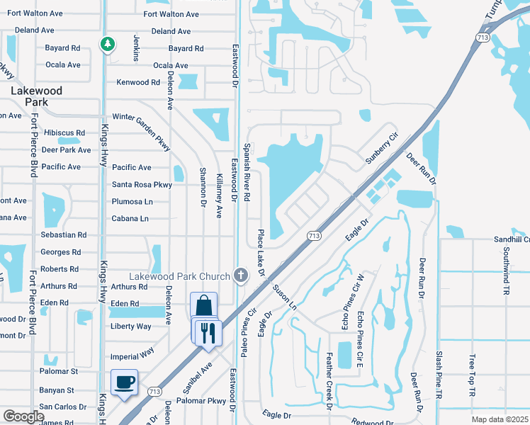 map of restaurants, bars, coffee shops, grocery stores, and more near 5606 Place Lake Drive in Fort Pierce