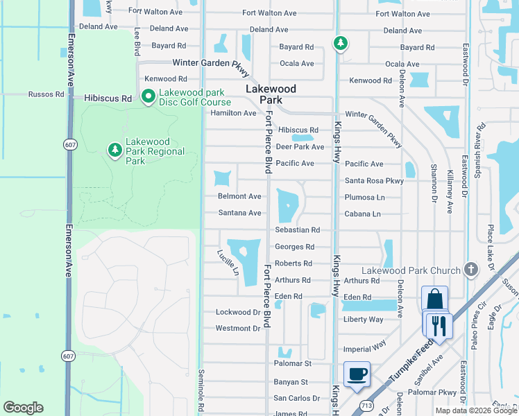 map of restaurants, bars, coffee shops, grocery stores, and more near 7704 Santana Avenue in Fort Pierce