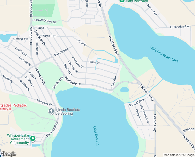 map of restaurants, bars, coffee shops, grocery stores, and more near 4336 Whiting Drive in Sebring