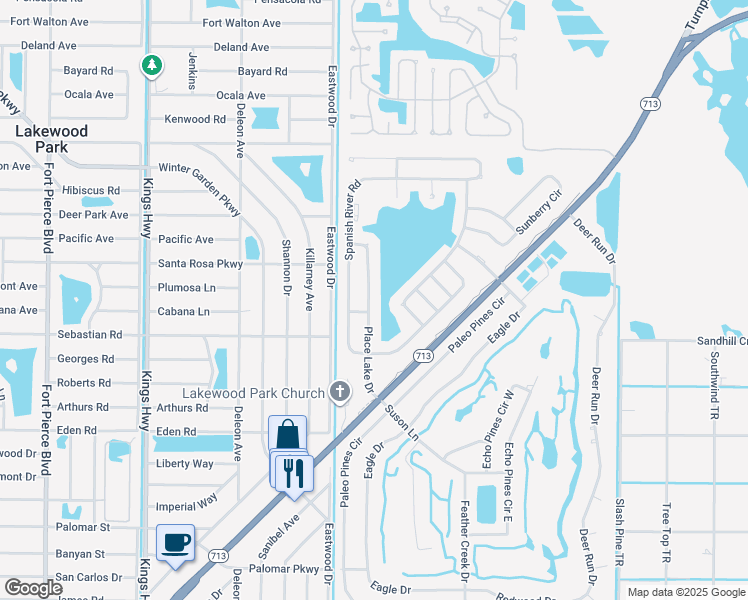 map of restaurants, bars, coffee shops, grocery stores, and more near 5610 Place Lake Drive in Fort Pierce