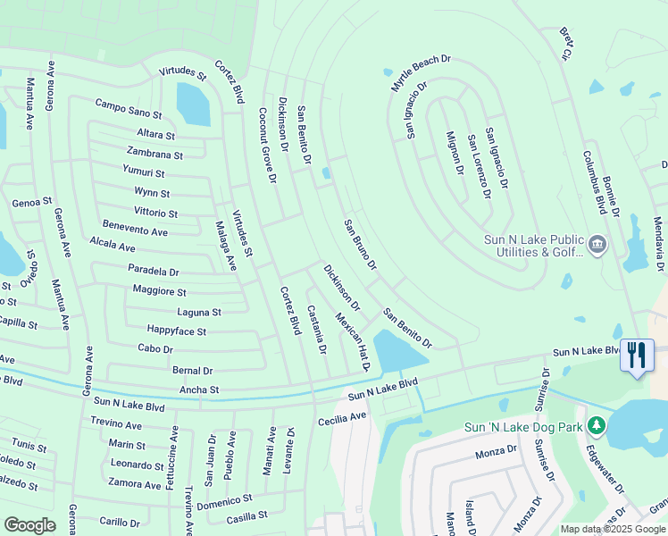 map of restaurants, bars, coffee shops, grocery stores, and more near 6899 Dickinson Drive in Sebring