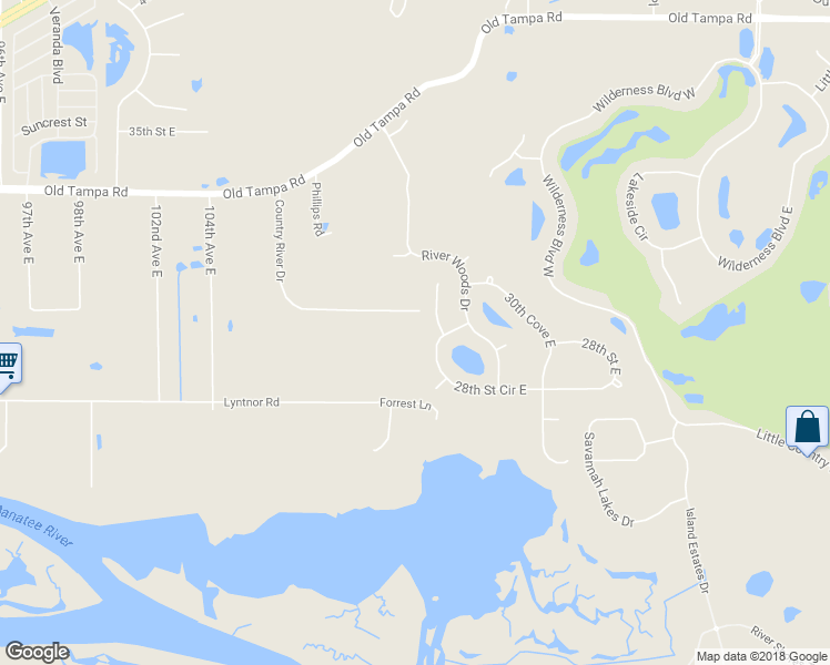 map of restaurants, bars, coffee shops, grocery stores, and more near 11111 Country River Drive in Parrish