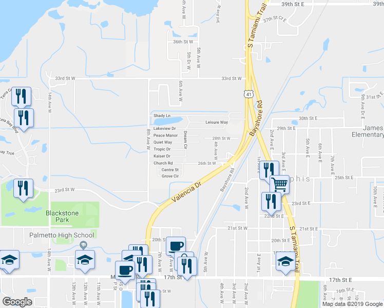 map of restaurants, bars, coffee shops, grocery stores, and more near in Palmetto