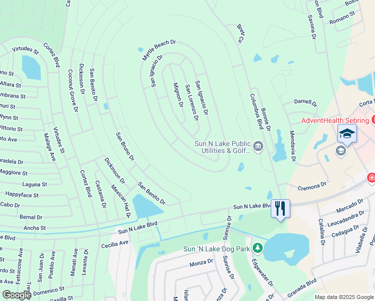 map of restaurants, bars, coffee shops, grocery stores, and more near 5003 San Ignacio Drive in Sebring