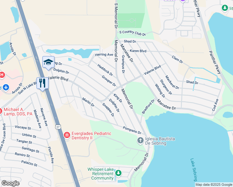 map of restaurants, bars, coffee shops, grocery stores, and more near 4749-4999 Memorial Dr in Sebring