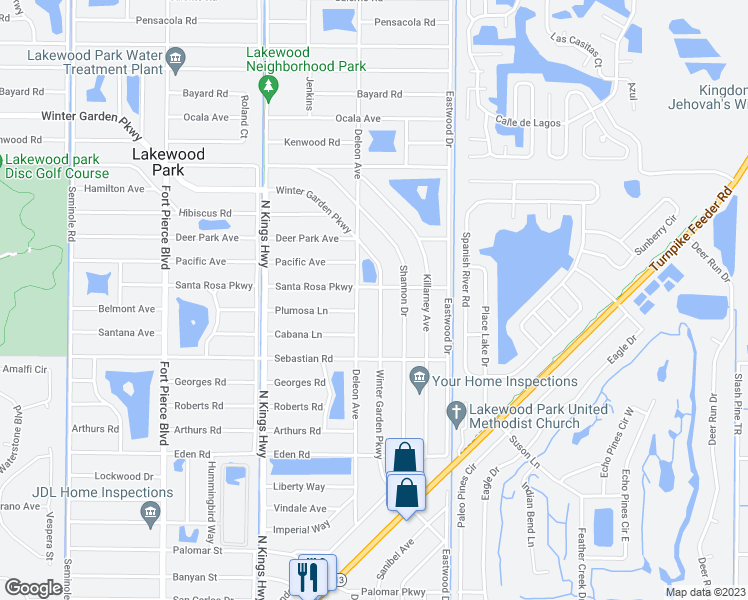map of restaurants, bars, coffee shops, grocery stores, and more near 5703 Winter Garden Parkway in Fort Pierce