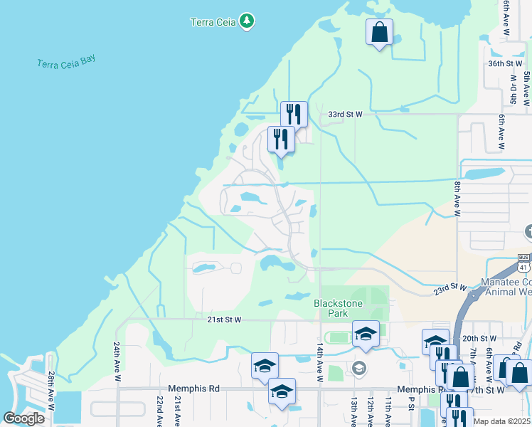 map of restaurants, bars, coffee shops, grocery stores, and more near 1612 Fairway Trce in Palmetto