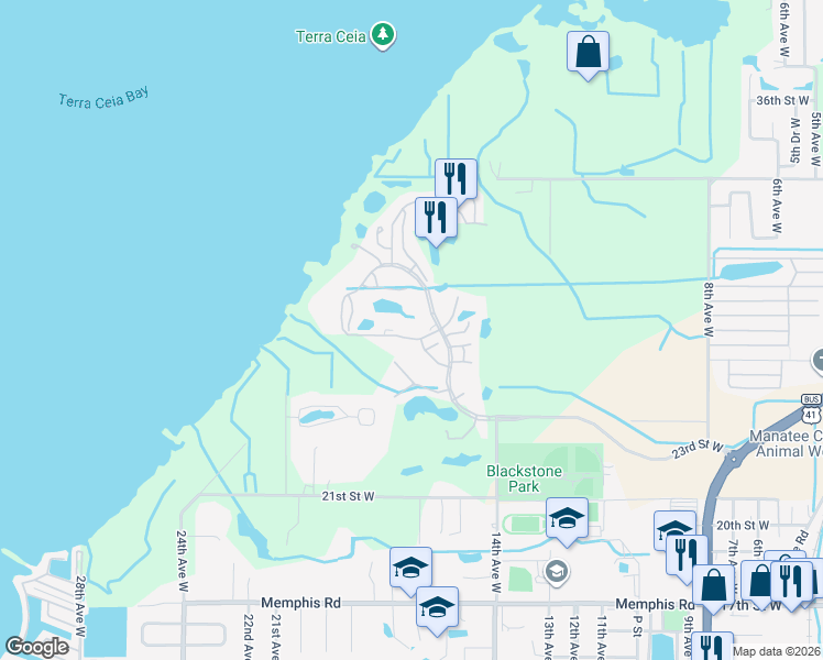 map of restaurants, bars, coffee shops, grocery stores, and more near 1612 Fairway Trce in Palmetto