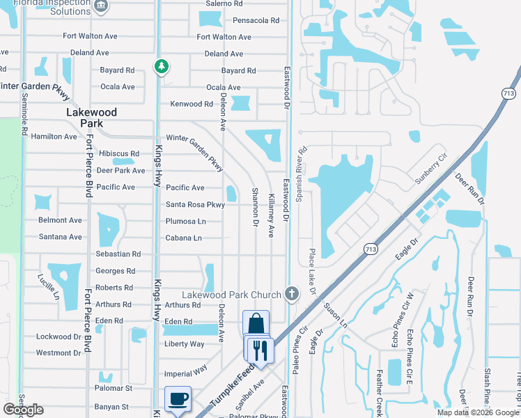 map of restaurants, bars, coffee shops, grocery stores, and more near 5704 Shannon Drive in Fort Pierce