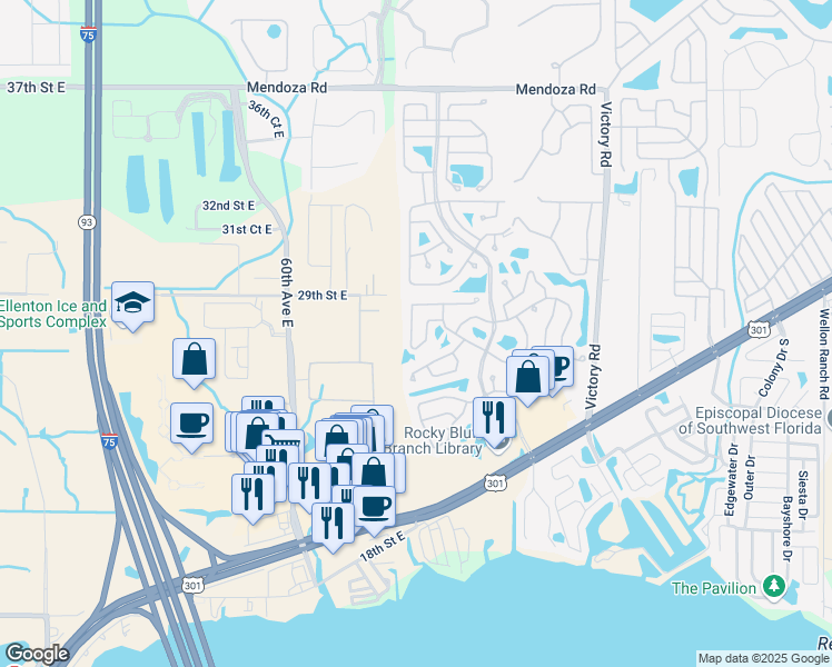 map of restaurants, bars, coffee shops, grocery stores, and more near 182 Nightingale Circle in Ellenton
